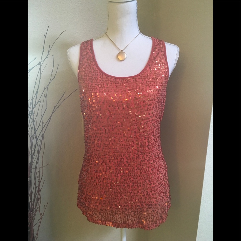 NWOT XXI Coral Sequined Racerback Tank